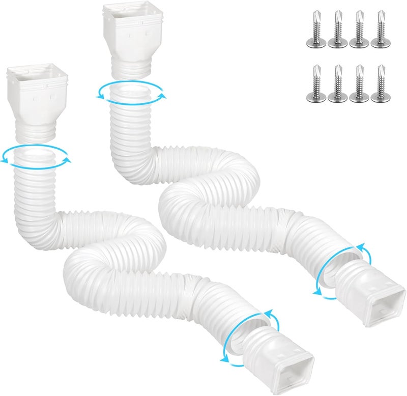 plusgutter 11.5ft Long Gutter Downspout Extensions Flexible, Drain Downspout Extender, Down Spout Drain Extender, Gutter Connector Rainwater Drainage, Extendable from 2.6ft to 11.5ft(2Pack, White) - Image 1